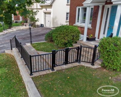 sleek aluminum railing w/double gates