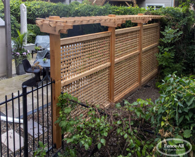 cedar pergola on georgian fence