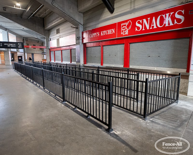 Two sets of black aluminum standard railings, totalling over 300 feet at Ottawa stadium