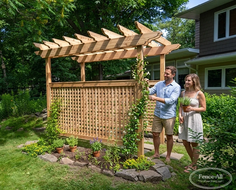 cedar pergola w/victorian lattice