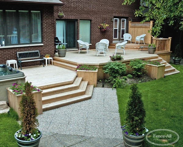 A beautiful Cedar Sun Deck built by the experts at Fence-All.